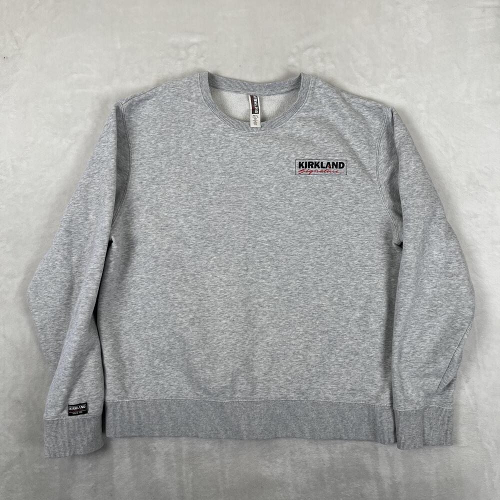 Kirkland Signature Sweatshirt Mens Large Gray Fleece Crewneck Graphic Pullover